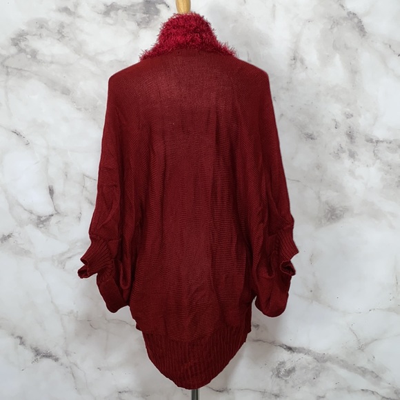 Vertigo Red Dolman Fuzzy Knit Cocoon Cardigan - Picture 9 of 12